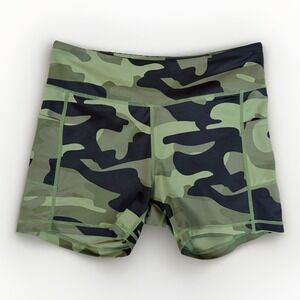Zyia Active Green Camo Light n Tight Pockets Hustle 4" Inseam Sz L Activewear